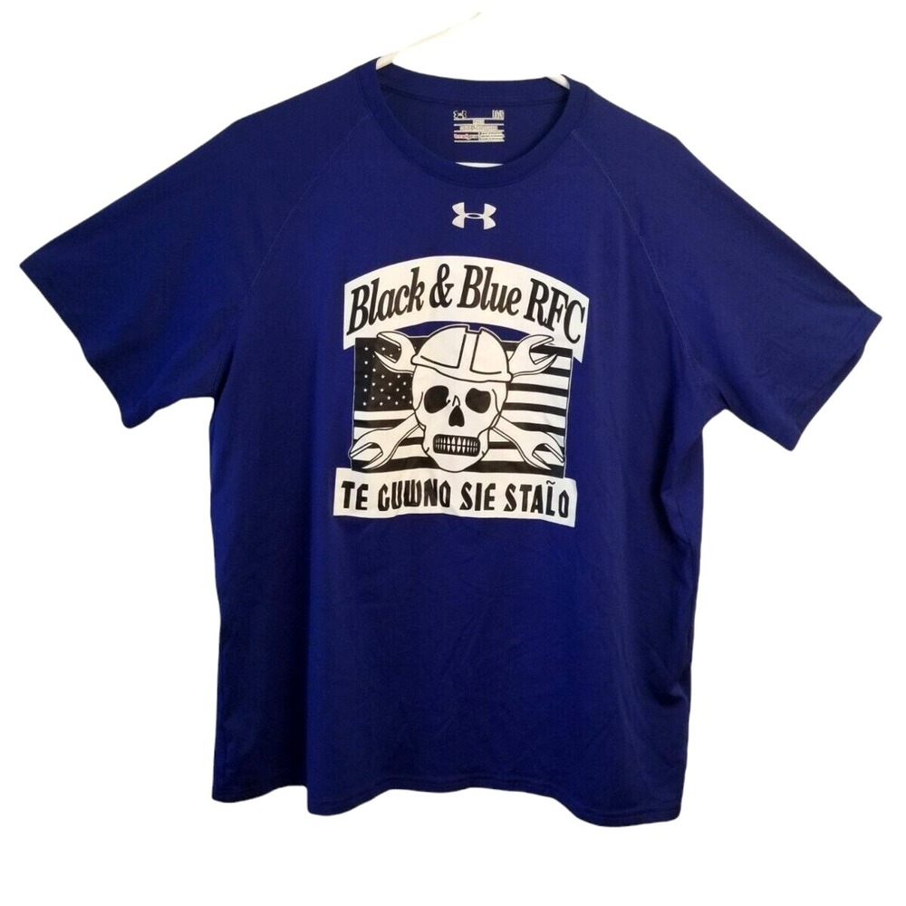 Under Armour Blue Men's Shirt Short Sleeve Heatgear Size Large 23" X‎ 27"